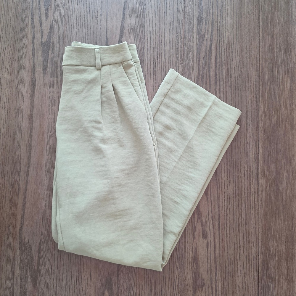 Christian Lacroix Sage Green Pleated High Rise Straight Leg Trousers Pants Sz 2